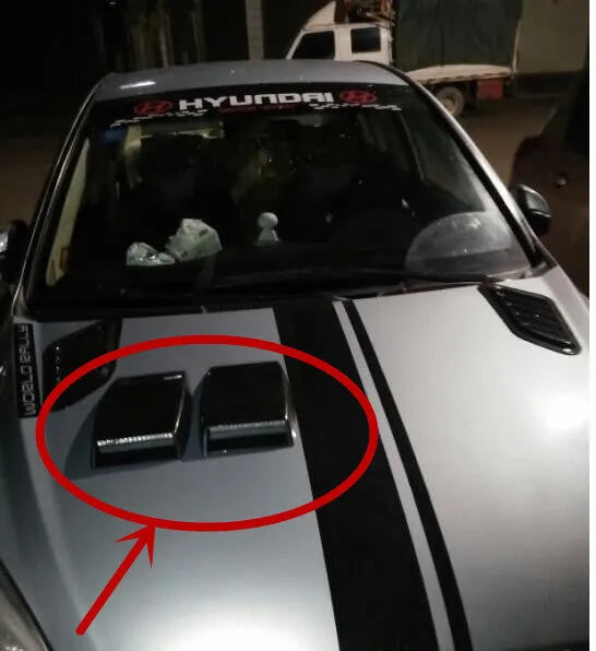 Black ABS plastic simulated car air vent decoration accessory with realistic dimensions.