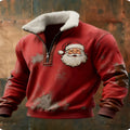 Fleece-lined winter pullover for men with red 3D print and zipper flap