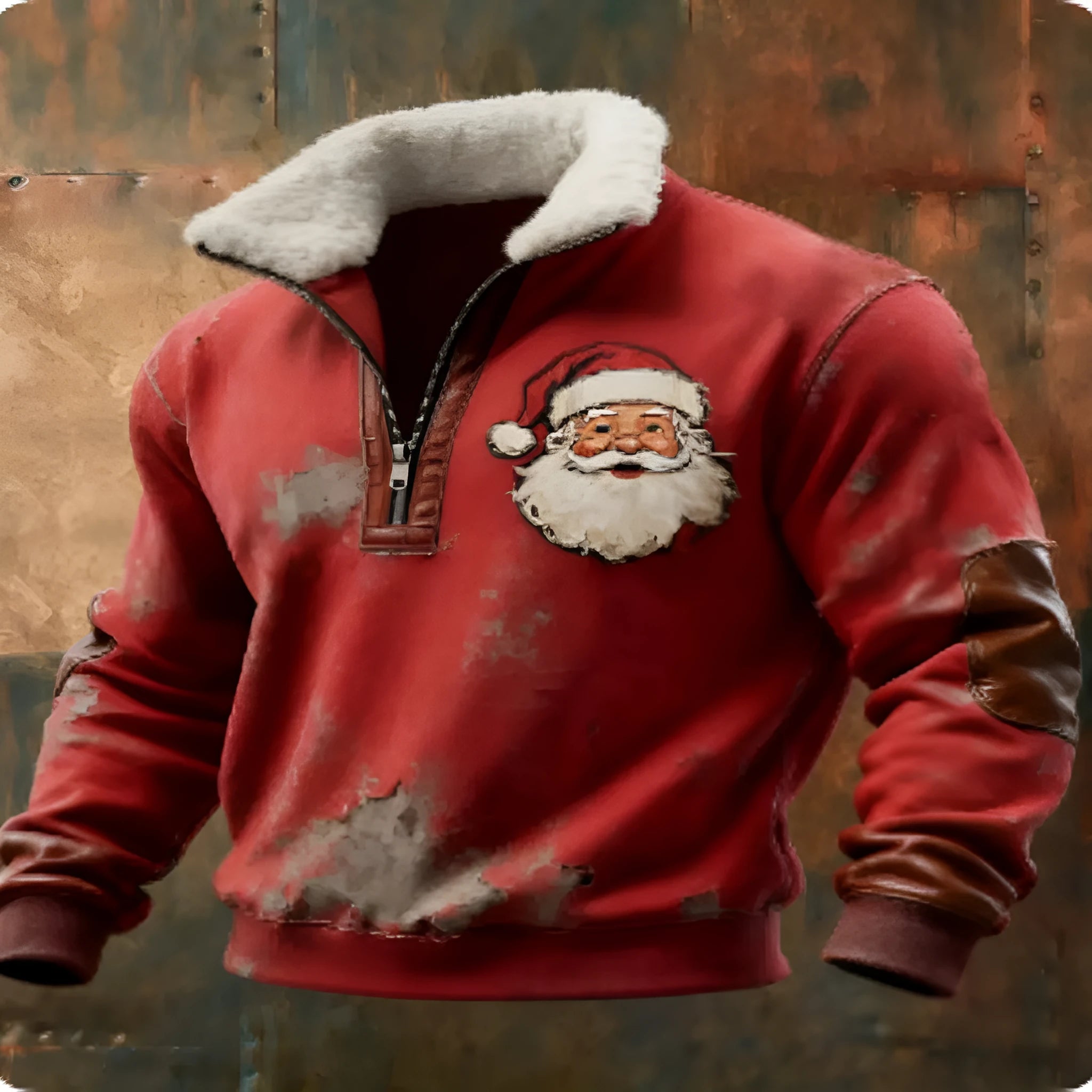 Fleece-lined winter pullover for men with red 3D print and zipper flap