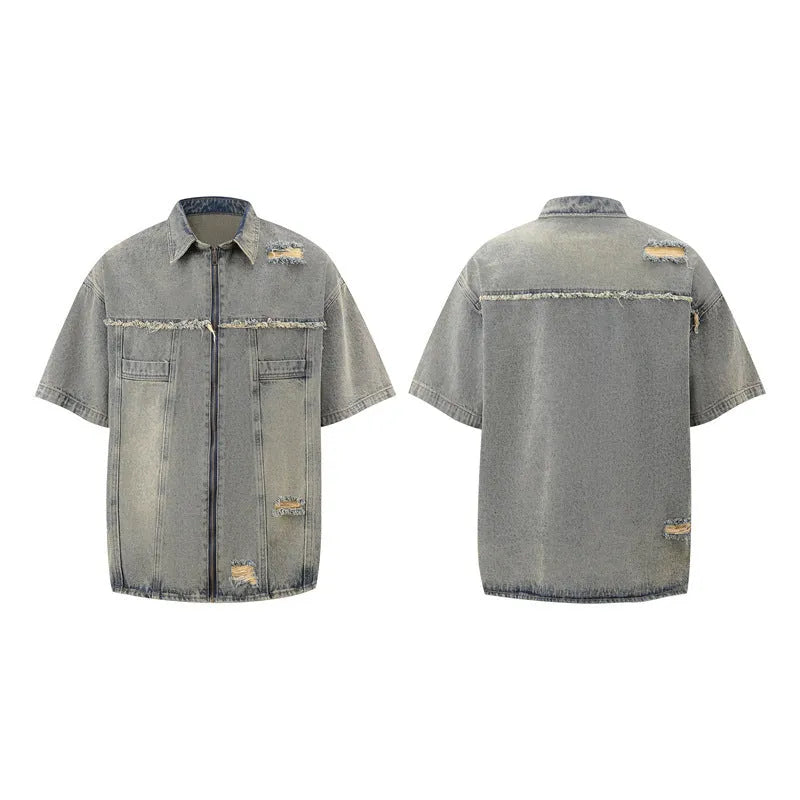 Denim two piece set with short sleeve top and full length trousers in black, blue or yellow mud