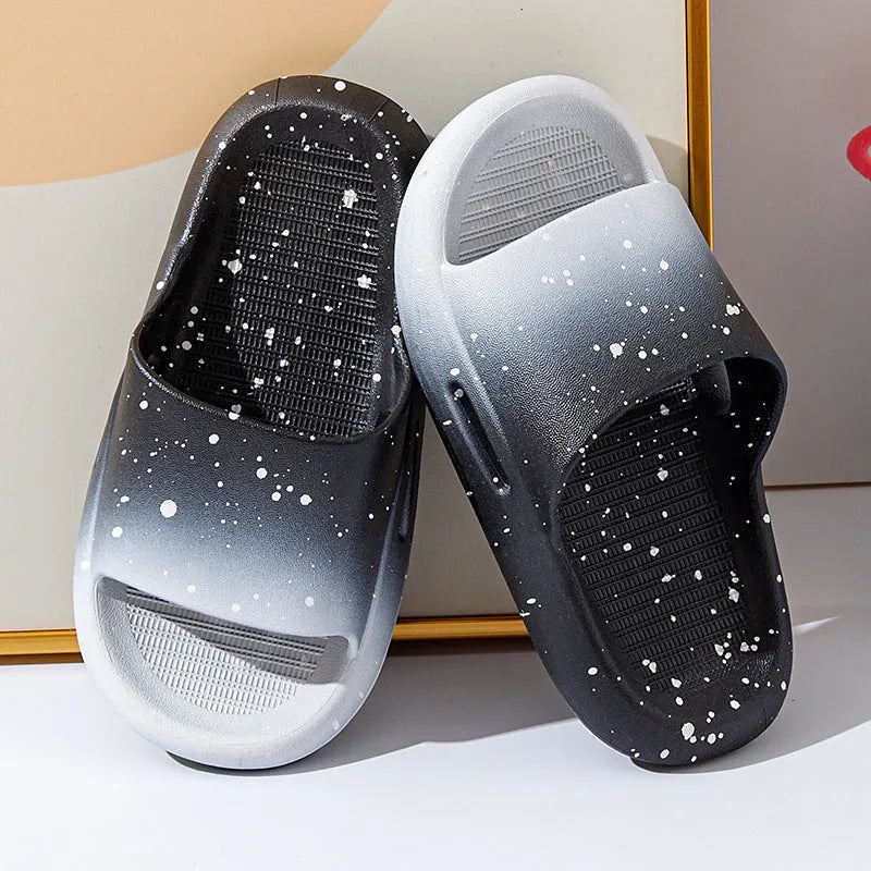 Children's gradient colour PVC summer slippers shown in blue, with non-slip sole.