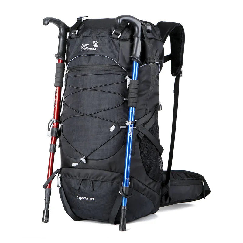 50L nylon mountaineering backpack in Army Green for outdoor hiking