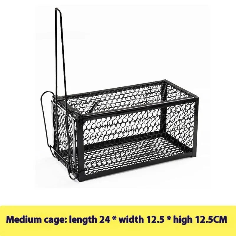 Automatic mouse cage trap in metal and plastic variants showing small, medium, and large size options