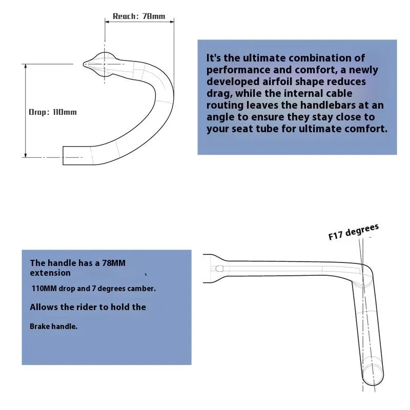 Carbon fibre road bicycle handlebar with double line design shown in red and black colour options.
