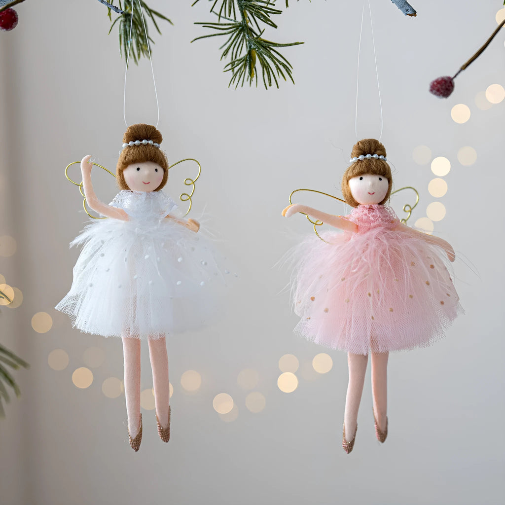Pink and white cloth ballet girl angel doll plush toy pendant