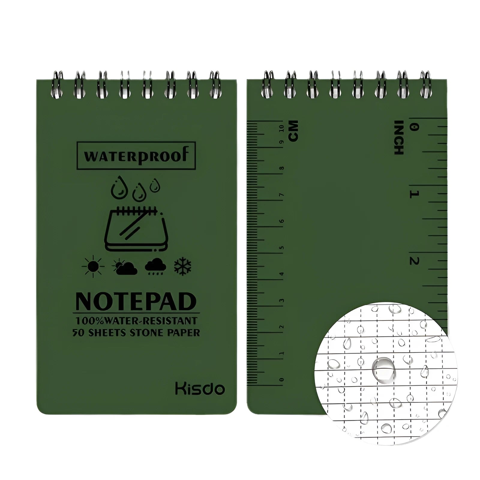 Spiral-bound waterproof office notepad with stone paper pages, shown in camouflage colour option.