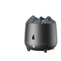 Volcano-shaped white humidifier with USB cable and mist rising from single outlet