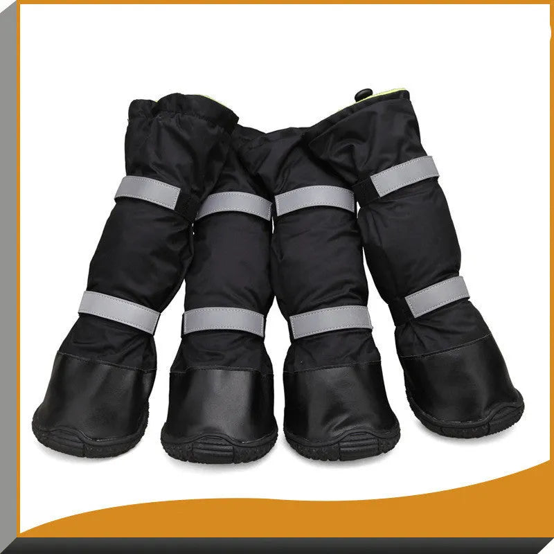 Waterproof dog rain boots in blue with reflective straps and flannel lining