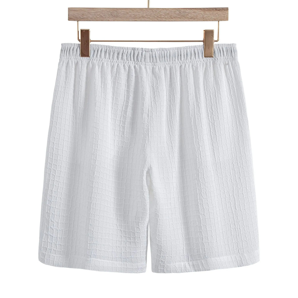 Men's casual jacquard cotton blend short sleeve shirt and shorts set in white or black