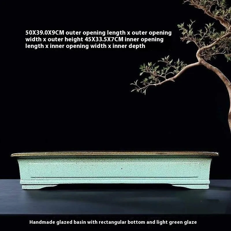 Green crackled glaze ceramic bonsai pot with handmade retro purple sand finish