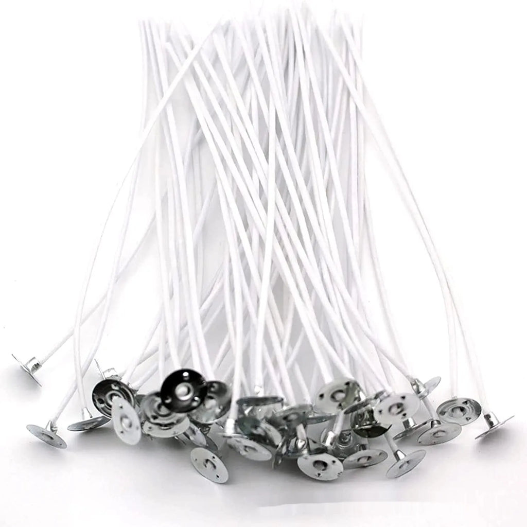 White cotton candle wicks showing three different lengths for DIY candle making projects