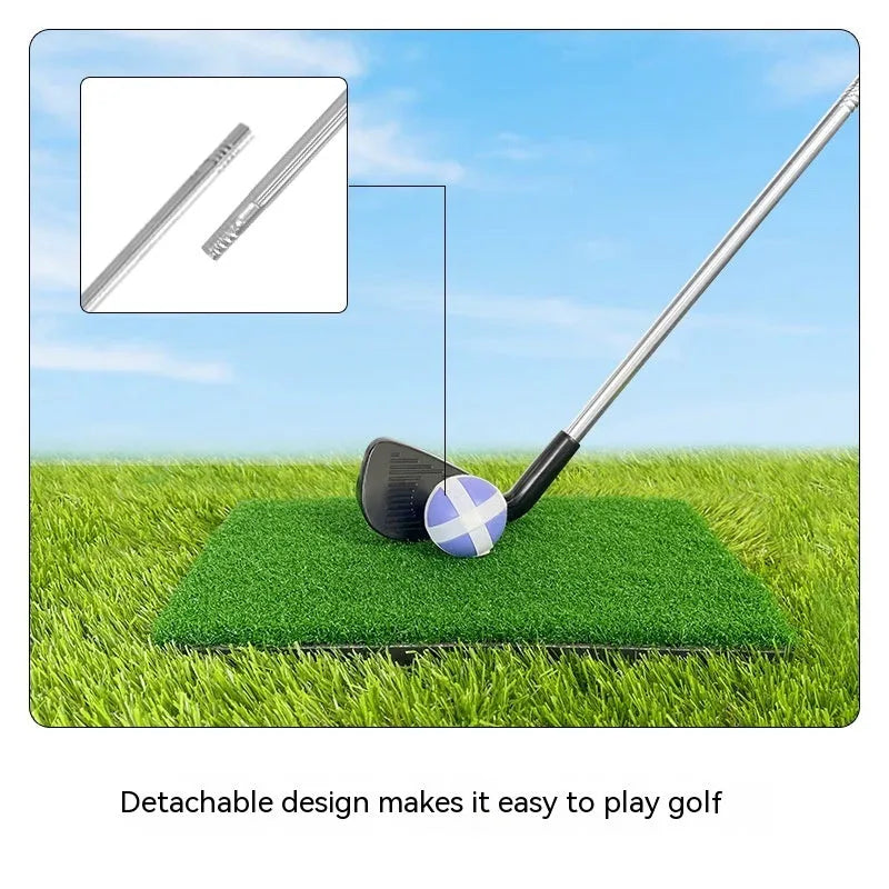 Metal golf practice club set showing one adult-sized and one child-sized club for outdoor training.