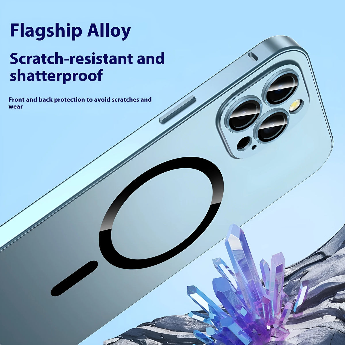 Magnetic metal frame phone case with frosted PC back and spring fastener, compatible with Apple iPhone 12 to 17.