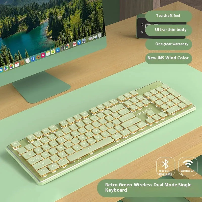 Prewalker V3 mechanical-feel keyboard and mouse set in retro green colour with wired and wireless connectivity options