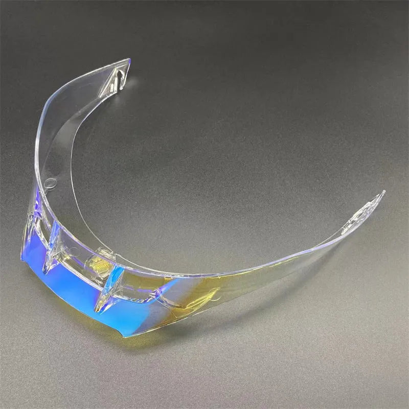 PISTA helmet tail spoiler in clear polycarbonate with three colour-matched screws visible against dark background