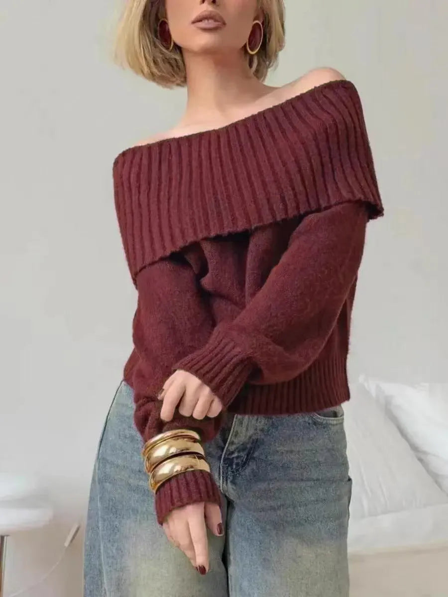 Grey strapless off-the-shoulder sweater with 3D pattern effect and regular sleeves