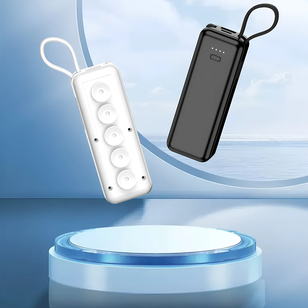 Capsule power bank with cable suction cup, 5000mAh, compact plastic shell, white colour
