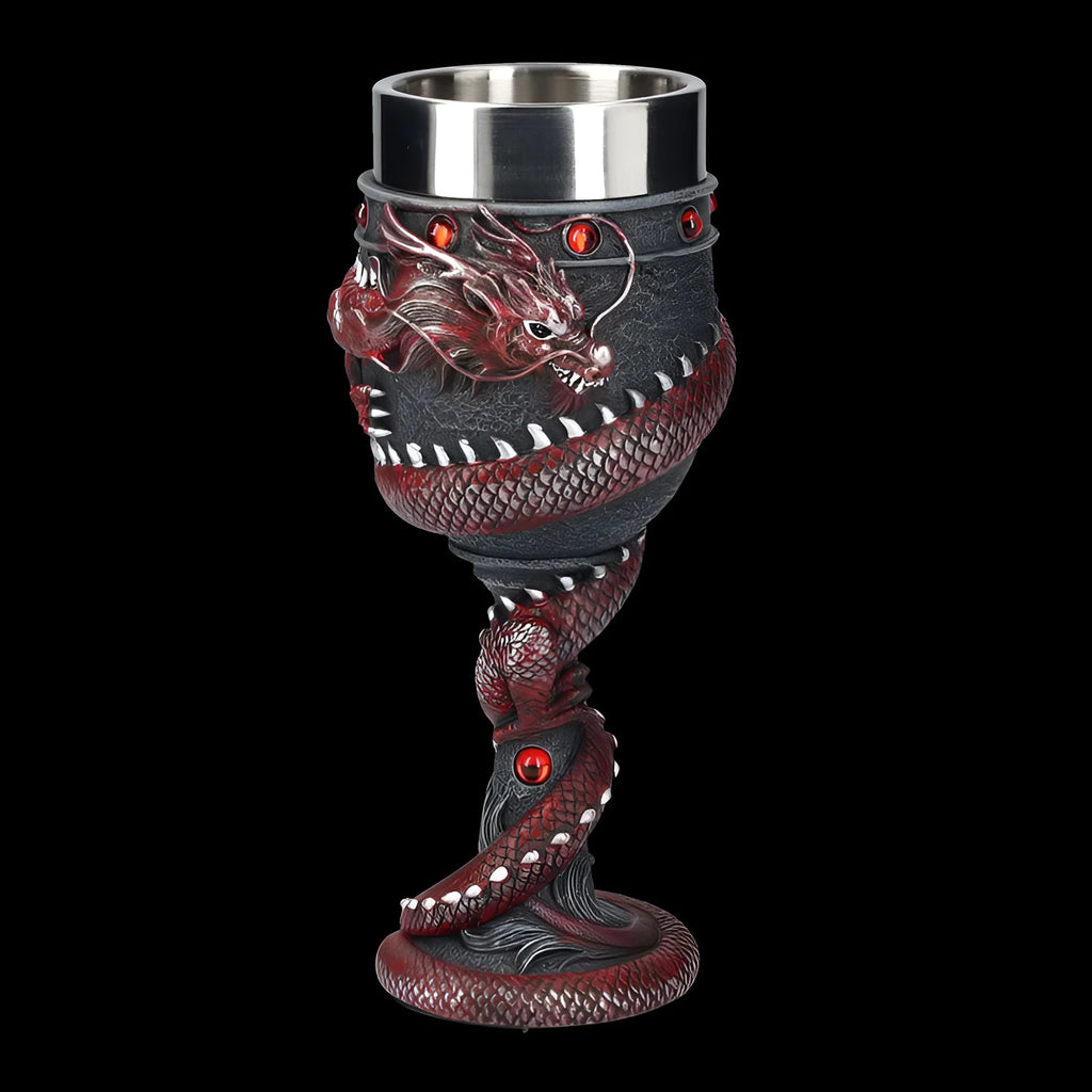 Personalised Chinese dragon 3D design red wine glass in stainless steel and resin, 200ml capacity
