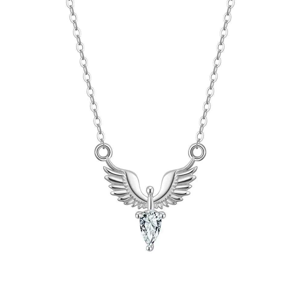 Sterling silver eagle pendant necklace on an O-ring chain, showing white gold and yellow gold colour options.