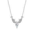 Sterling silver eagle pendant necklace on an O-ring chain, showing white gold and yellow gold colour options.