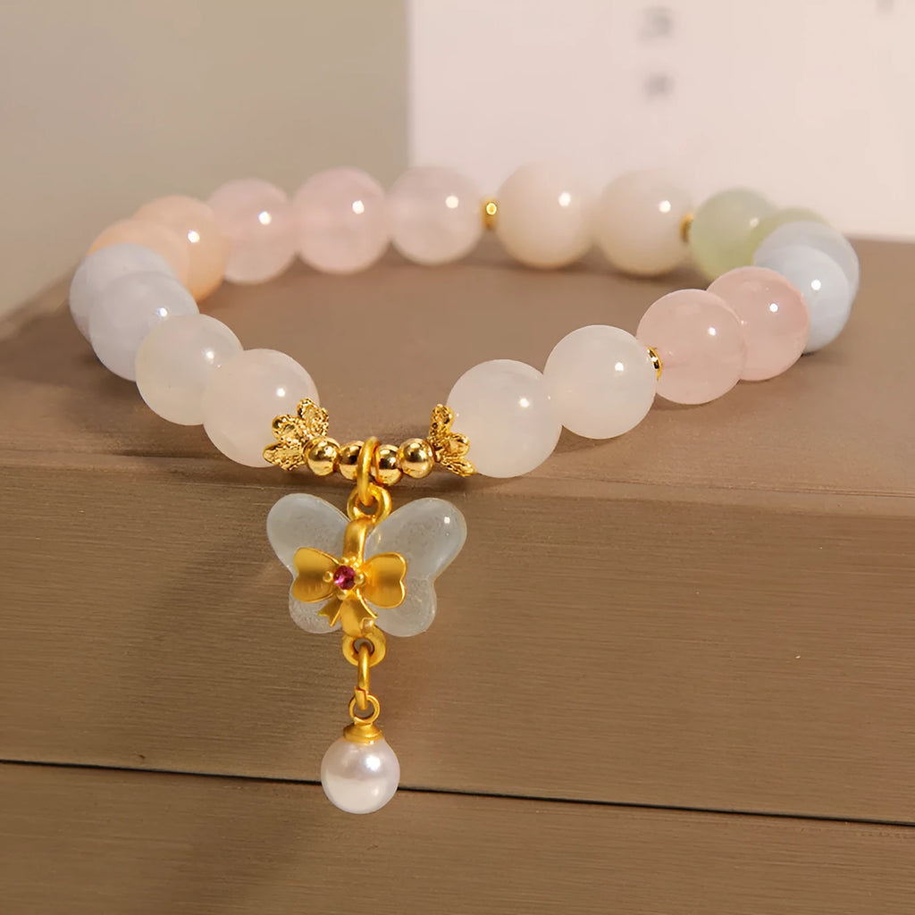Women's crystal bracelet with colourful Morgan stone butterfly pendant in original design