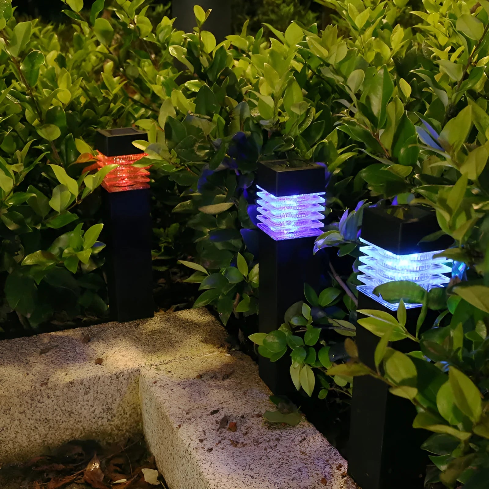 Solar-powered lawn ground lamp with cuboid design measuring 60 x 390 mm