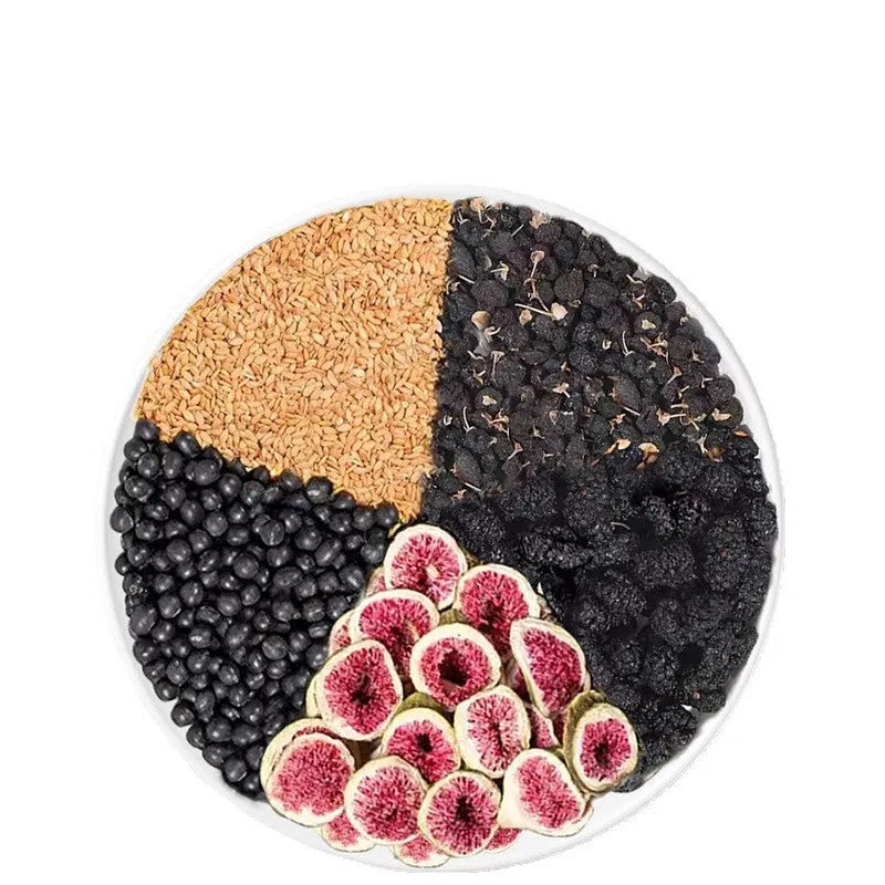 Mulberry flaxseed fig tea bags in packaging showing various pack size options with cup included