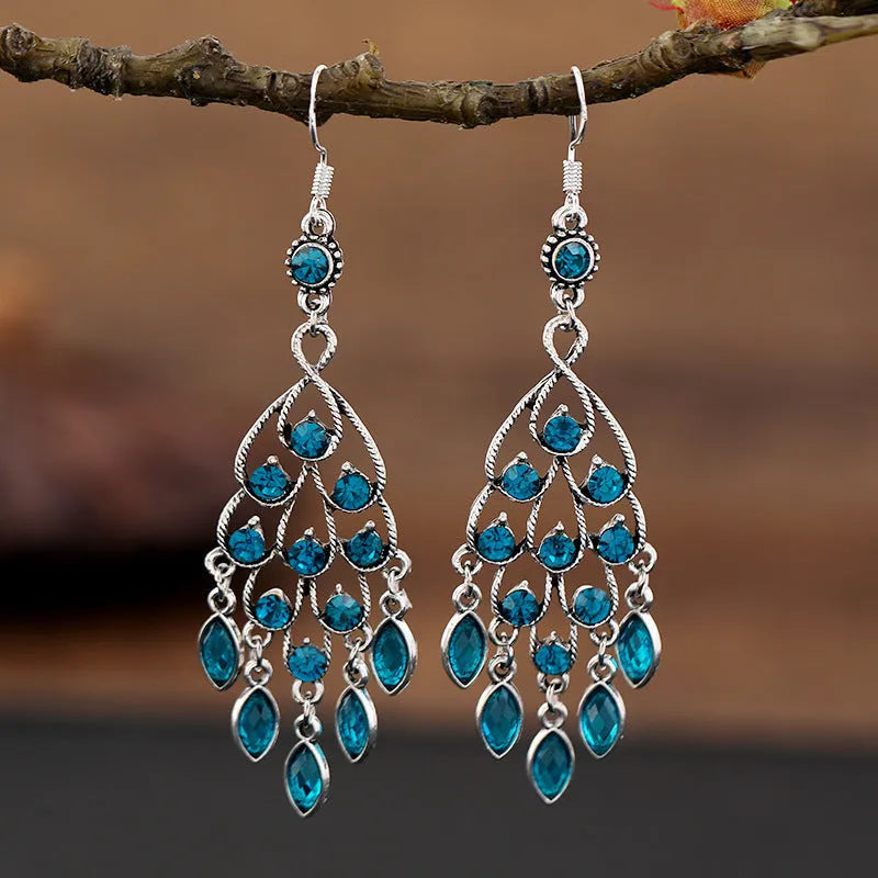 Smart water drop purple retro fringe earrings with drop shape and crystal detailing
