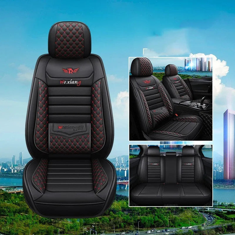 Red leather universal car seat cushion with high elastic sponge filling shown on a car seat.