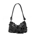 Polyester underarm crossbody bag for women in black, shown with single shoulder strap.