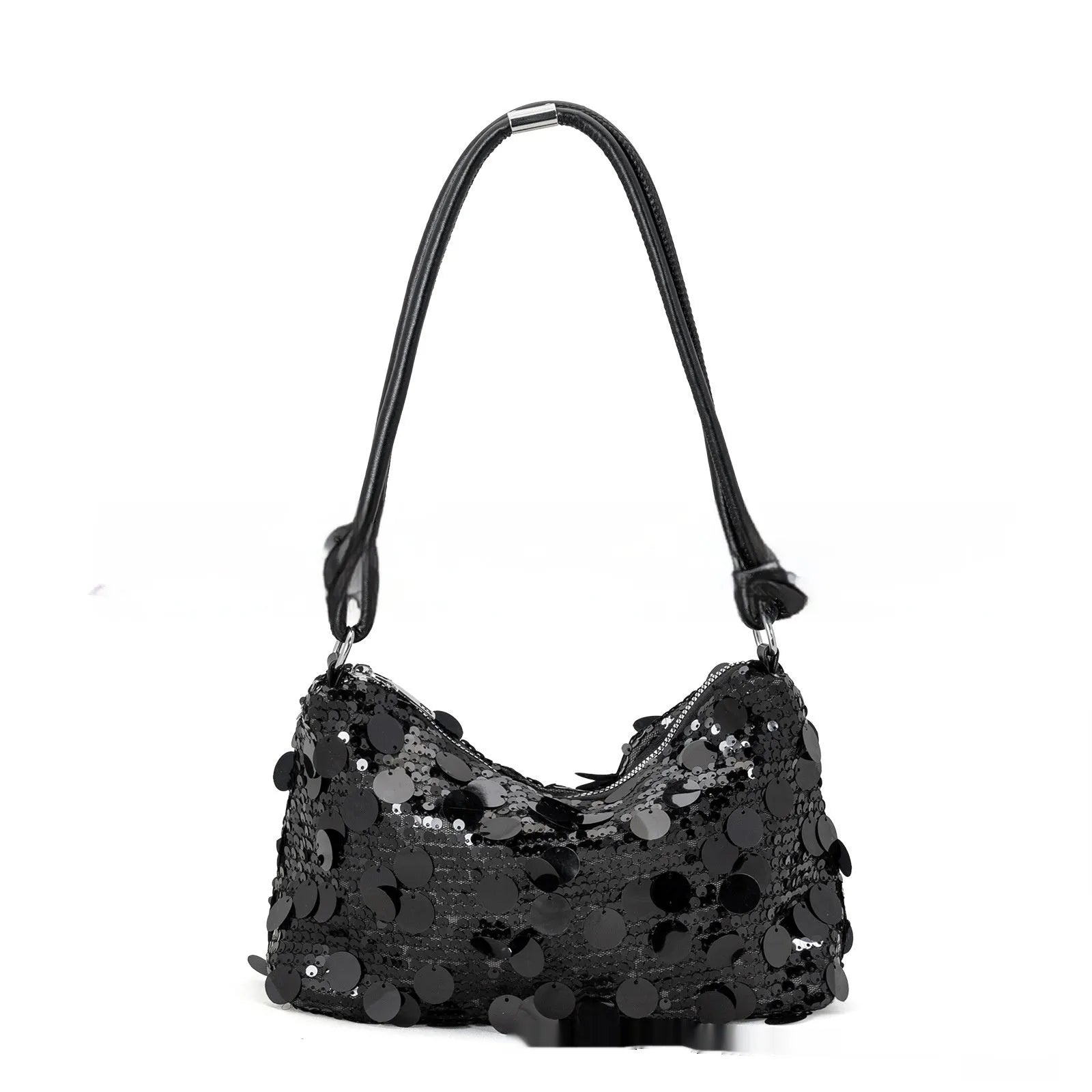 Polyester underarm crossbody bag for women in black, shown with single shoulder strap.