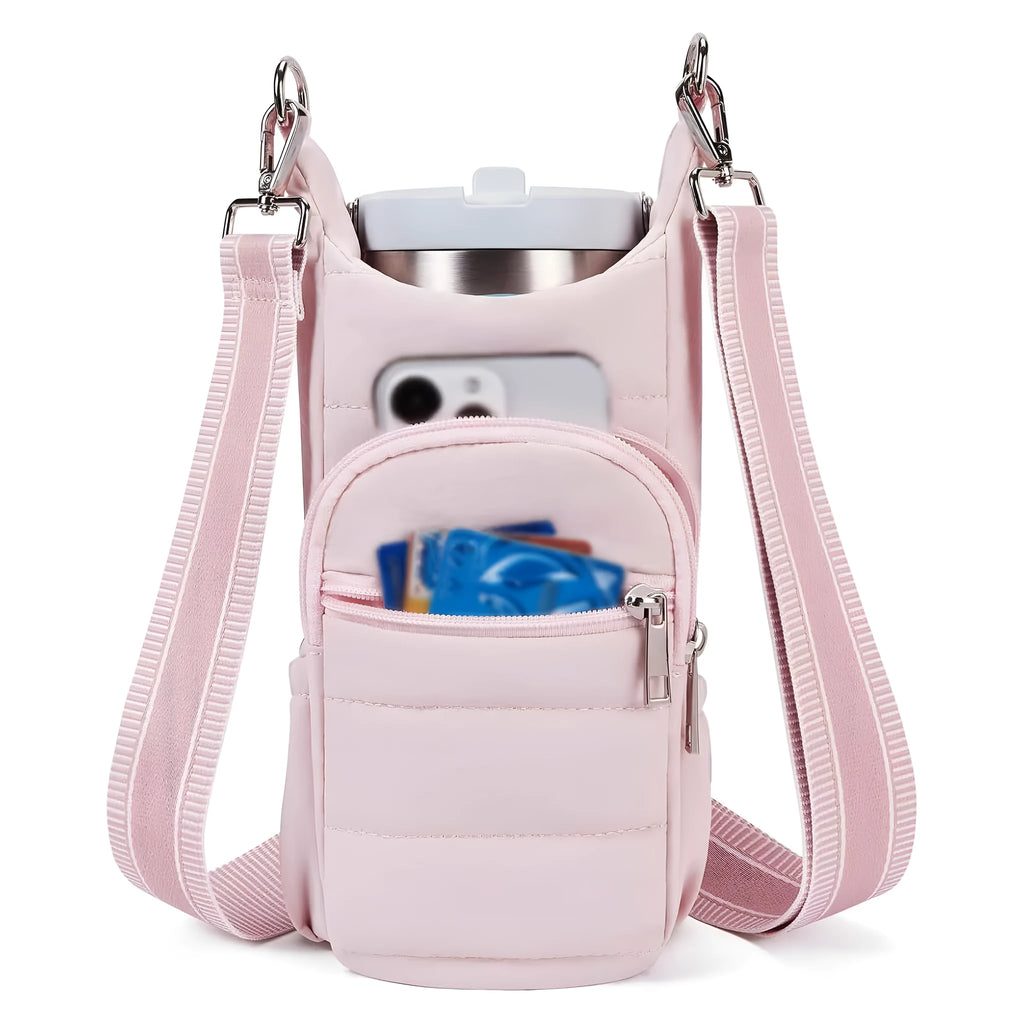 Cloth water bottle bag for mounting on bicycle handlebars in beige colour