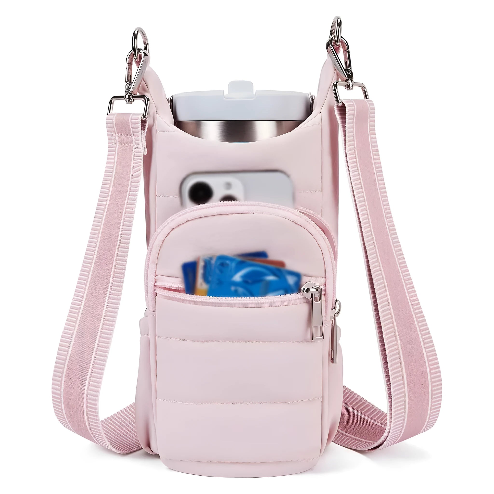Cloth water bottle bag for mounting on bicycle handlebars in beige colour