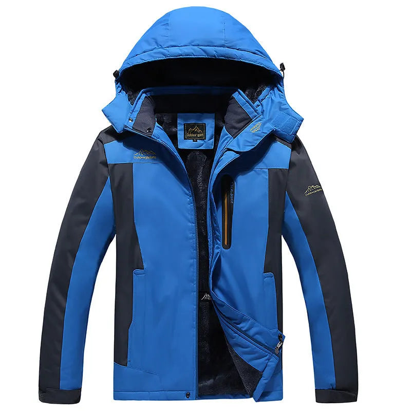 Men's casual hooded warm coat in black, blue, red or army green, sizes L to 9XL, polyester fabric