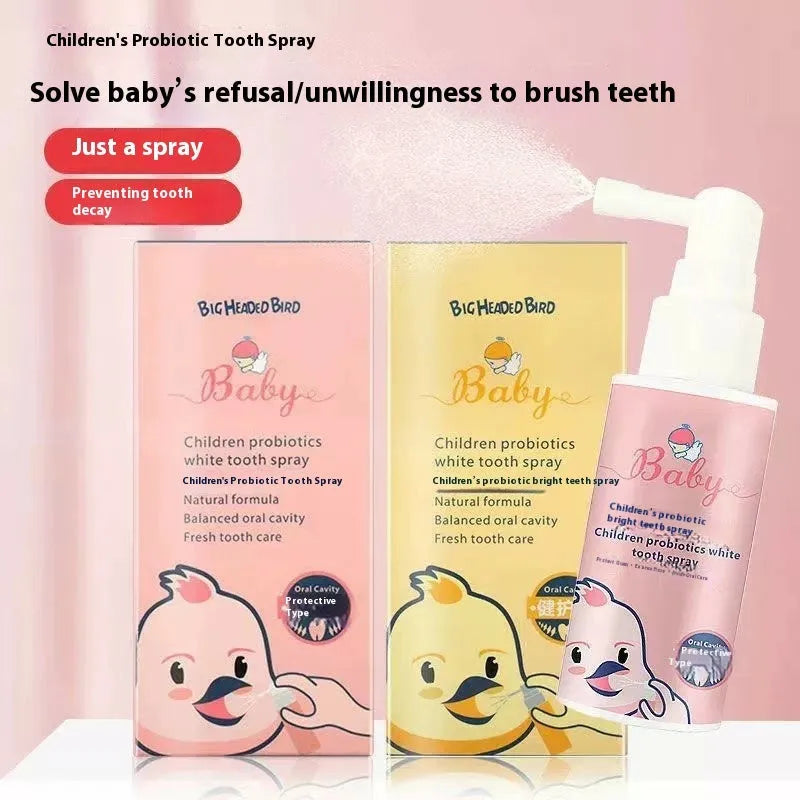 Children's probiotics white teeth cleaning spray 40ml bottle with strawberry or orange flavour options