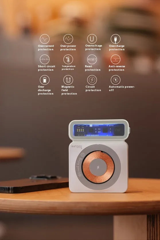 Retro grey 225W 10000mAh wireless magnetic power bank with plastic shell