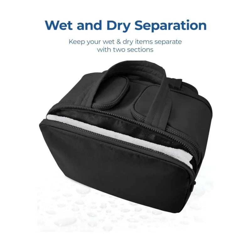 Lightweight polyester travel toiletry bag with wide opening and fluffy lining in multiple colour options