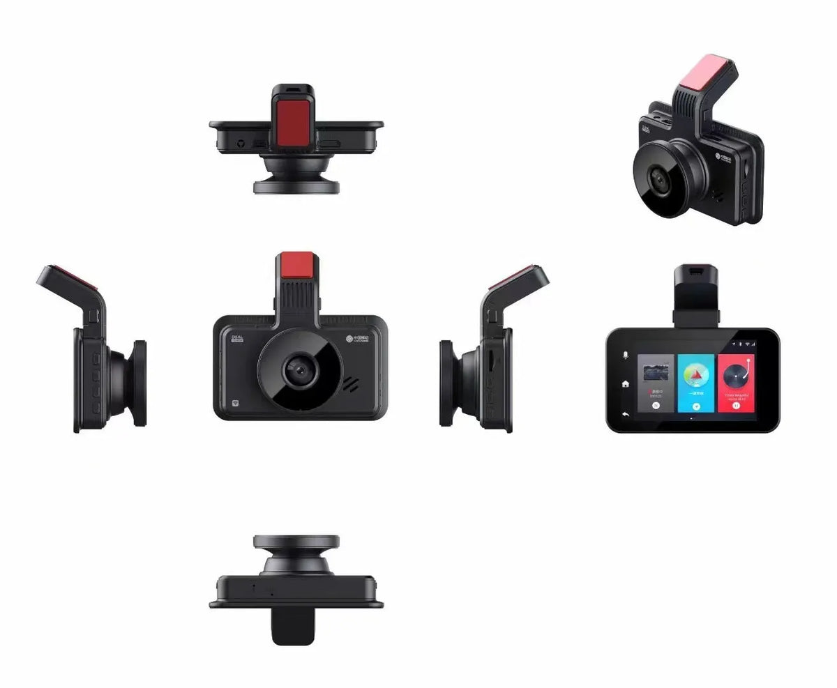 3-inch screen dual lens car dash cam with front and rear recording camera on dashboard