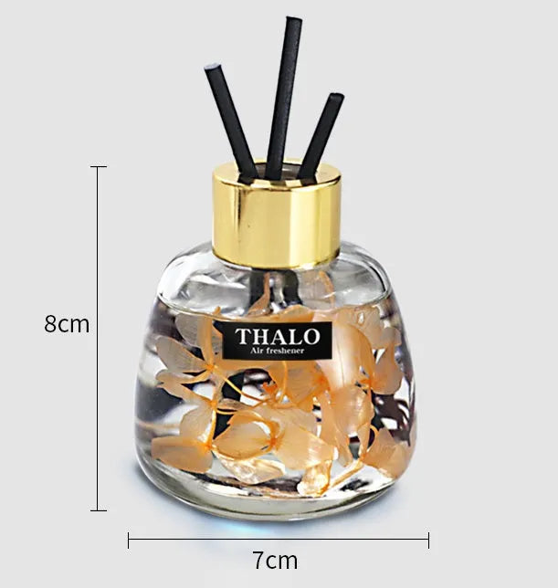 Clear glass bottle-shaped car perfume ornament for loose incense, shown in assorted colours.