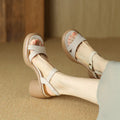 Women's open toe platform sandals in apricot colour with rounded toe holder and rubber sole
