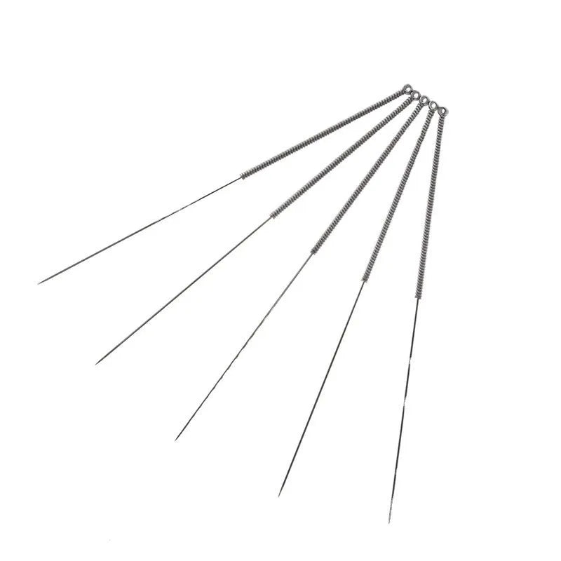 Pack of ten metal cleaning needles for unclogging MK8 and E3D 3D printer nozzles.