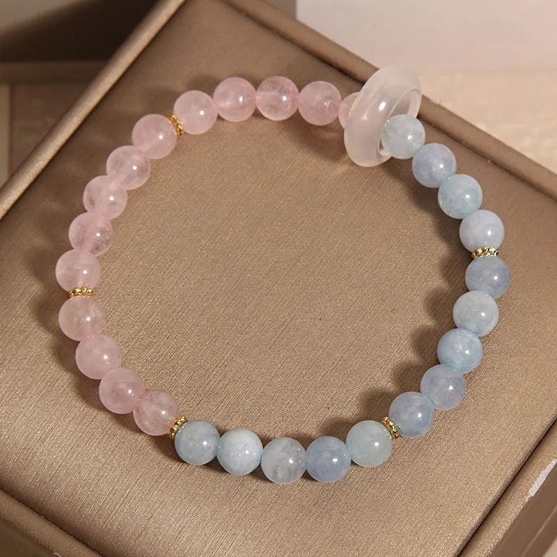 Women's aquamarine crystal bracelet with geometric round beads in eight colour options