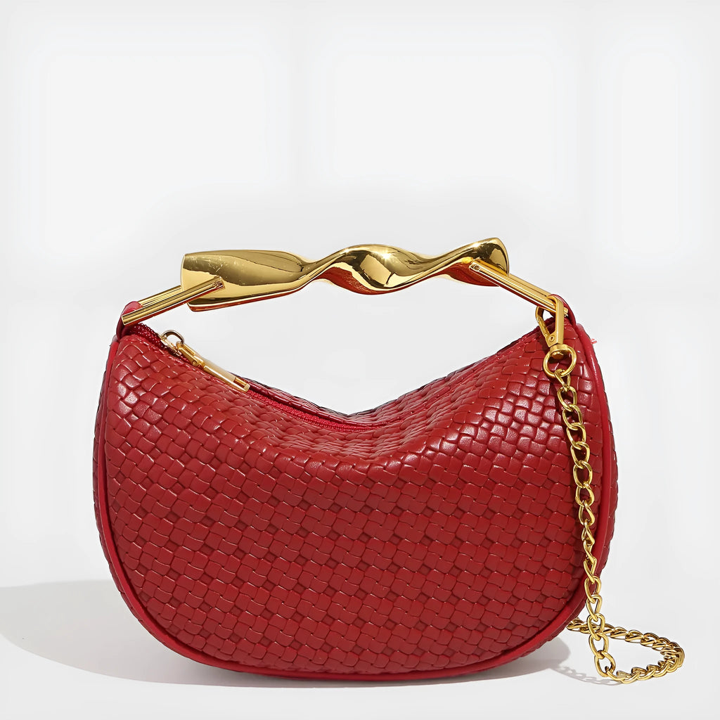 Straw woven dumpling chain shoulder crossbody bag in grass apricot colour with chain strap