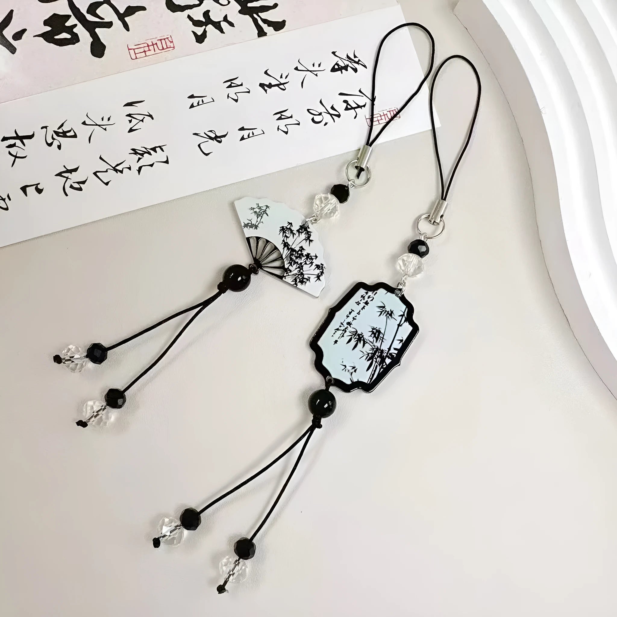 Guofeng Chinese style floral pendant keychain with beaded construction in Fan colour option.
