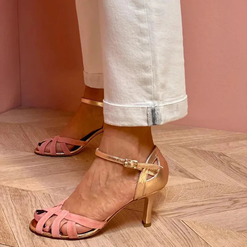 Unisex peep-toe summer sandals with buckle fastening, shown in one of four available colours.