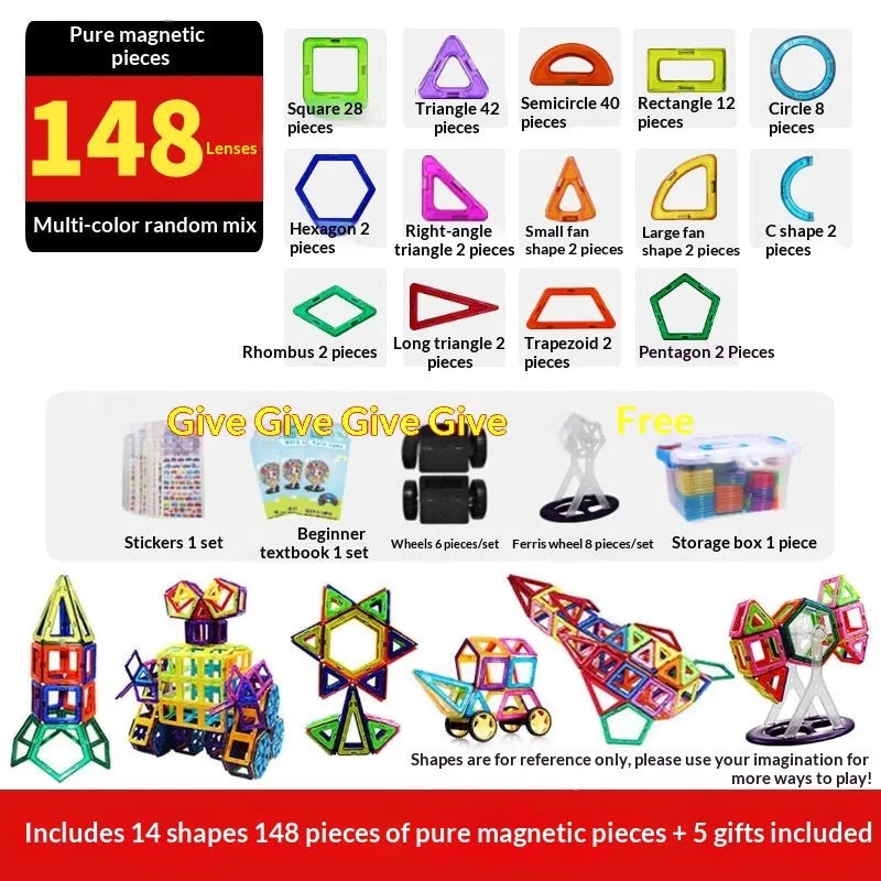Magnetic building blocks set 118 pieces large plastic tiles for children 3-6 years educational toy