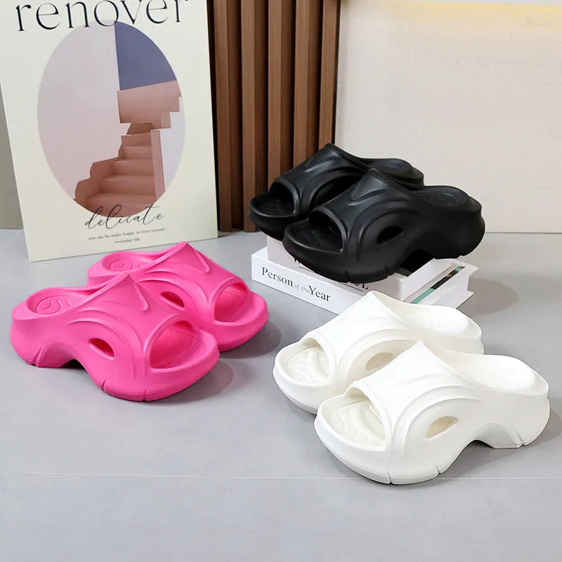 Women's thick-soled EVA slippers in white, black, and rose red colour options