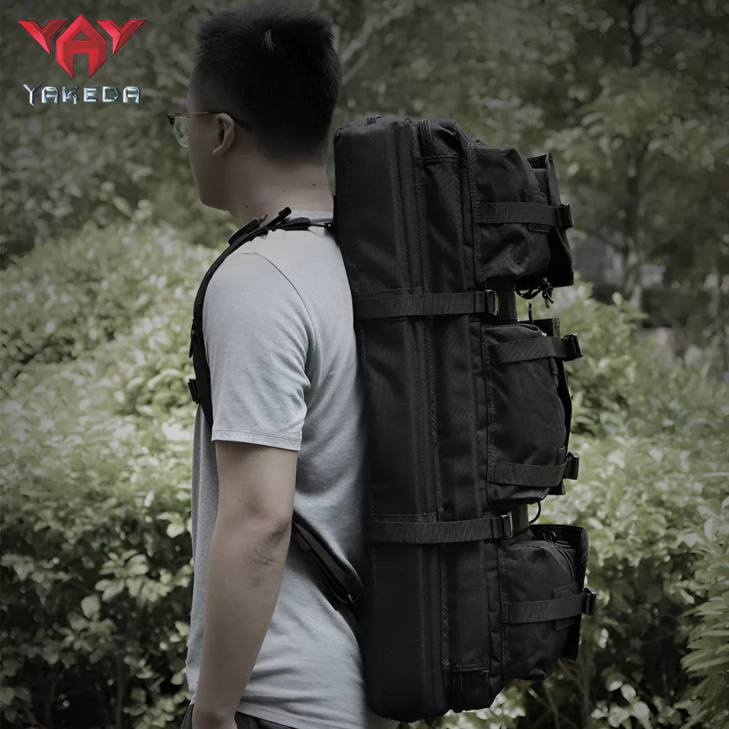 Multi-functional 28-inch polyester tactical fishing bag in black CP camouflage