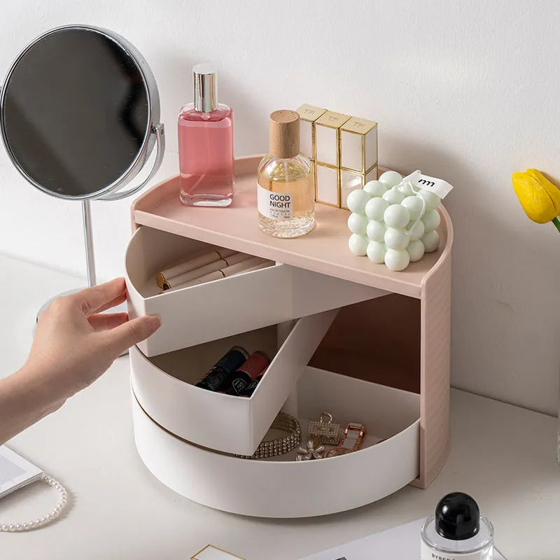 Plastic rotating cosmetic storage box 27x15.5x19.5cm in white simple style carousel organiser