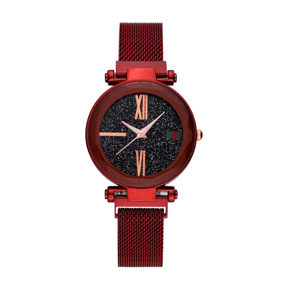 Ladies magnet watch with round 32mm dial in rose gold colour on a stainless steel strap.